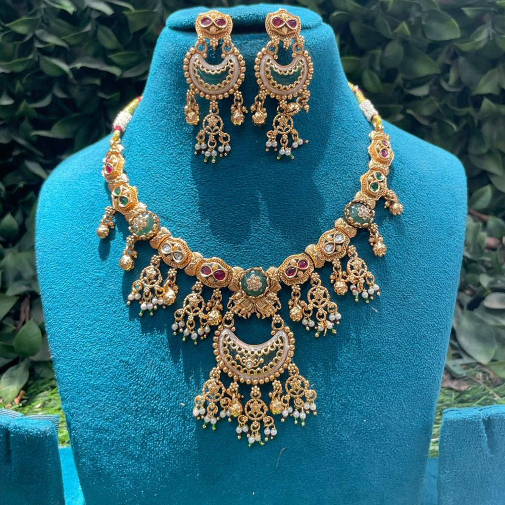 Amoliya Jewels Gold Plated Pota Stone And Pearl Necklace Set