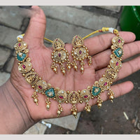Amoliya Jewels Gold Plated Pota Stone And Beads Necklace Set