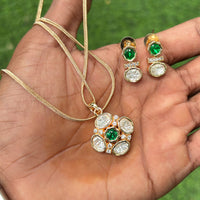 Amoliya Jewels Perfect Festive Wear Polki Kundan Stone Chain Pendant Set
