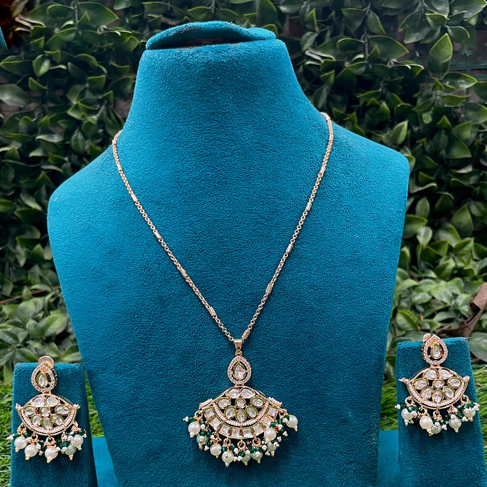 Amoliya Jewels Polki Kundan Stone And Pearl Chain Pendant Set
