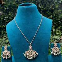Amoliya Jewels Polki Kundan Stone And Pearl Chain Pendant Set