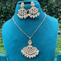 Amoliya Jewels Polki Kundan Stone And Pearl Chain Pendant Set