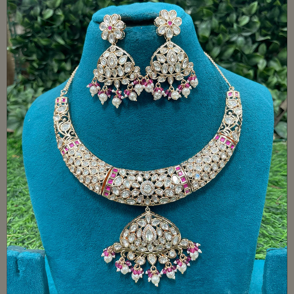 Amoliya Jewels Royal Polki Kundan Stone And Pearl Necklace Set