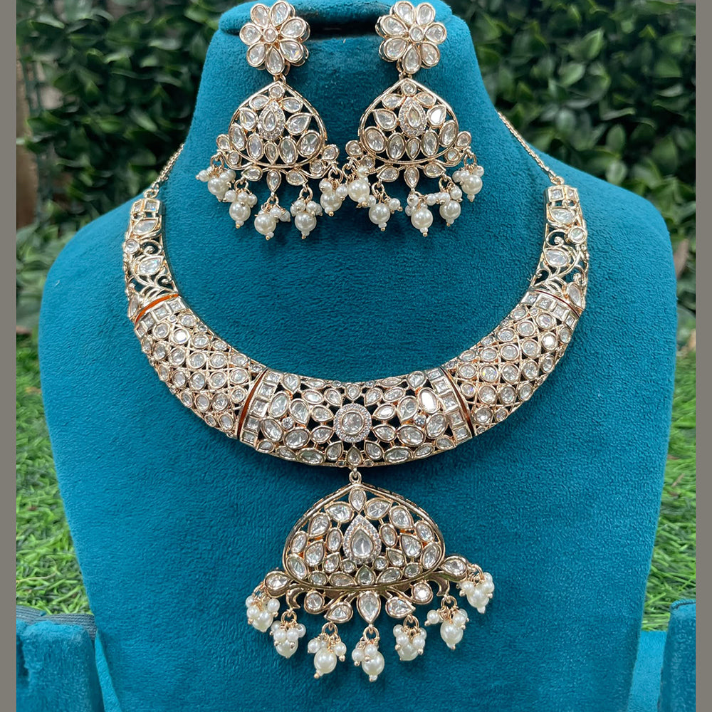 Amoliya Jewels Royal Polki Kundan Stone And Pearl Necklace Set