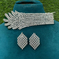 Amoliya Jewels Royal American Diamond Leaf Choker Necklace Set