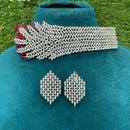 Amoliya Jewels Royal American Diamond Leaf Choker Necklace Set