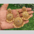 Amoliya Jewels Royal Pota Stone And Pearl Dangler Earrings With Maangtikka