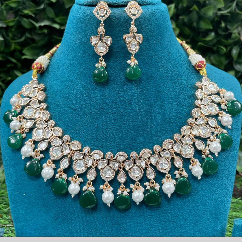 Amoliya Jewels Royal Polki Kundan Stone Pearl And Beads Necklace Set