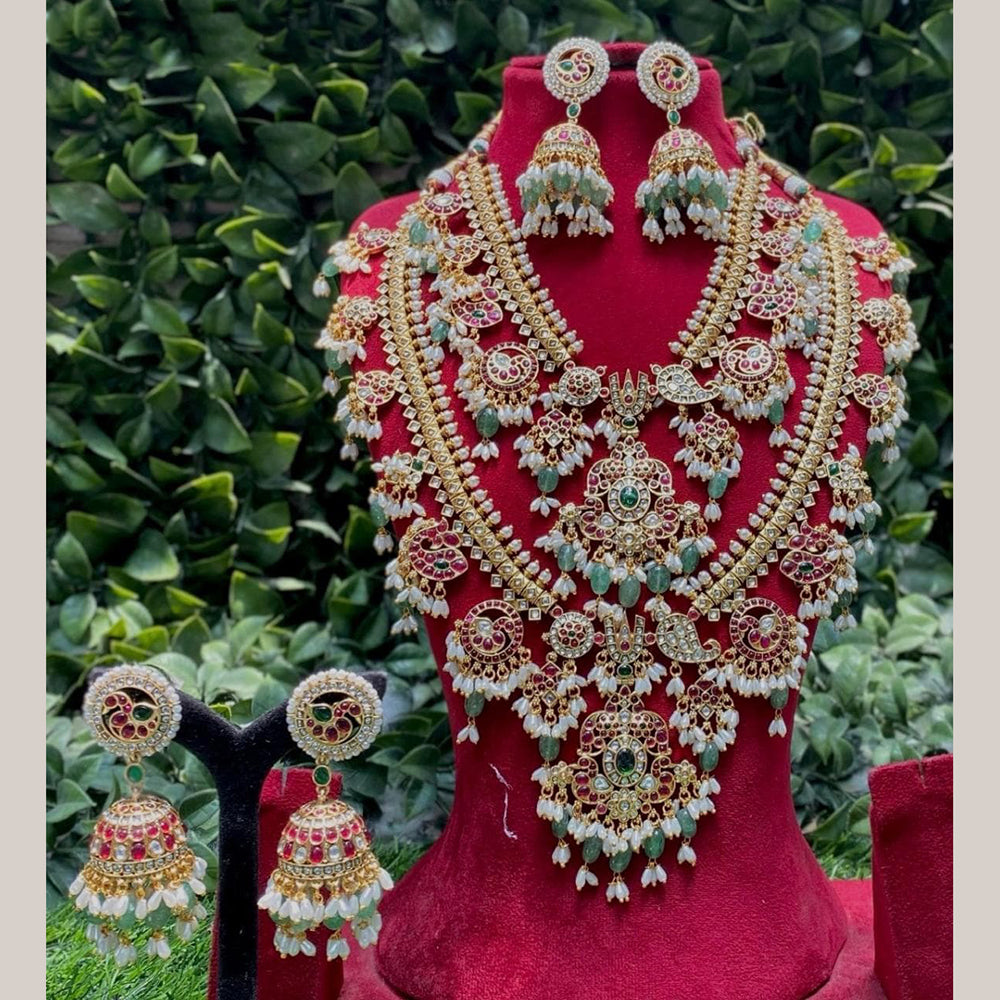Amoliya Jewels South Indian Style Pota Stone And Pearl Double Necklace Set  