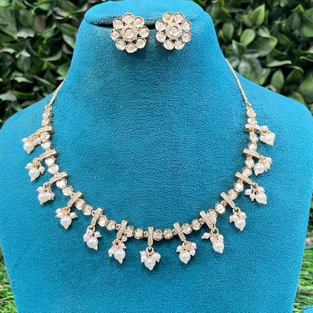 Amoliya Jewels Royal Polki Kundan Stone And Pearl Necklace Set