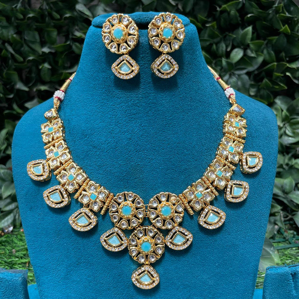 Amoliya Jewels Ethnic Pota Stone And Kundan Stone Necklace Set