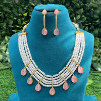 Amoliya Jewels Traditional Pota Stone And Pearl Necklace Set