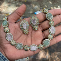 Amoliya Jewels Traditional Pota Stone And Austrian Stone Necklace Set
