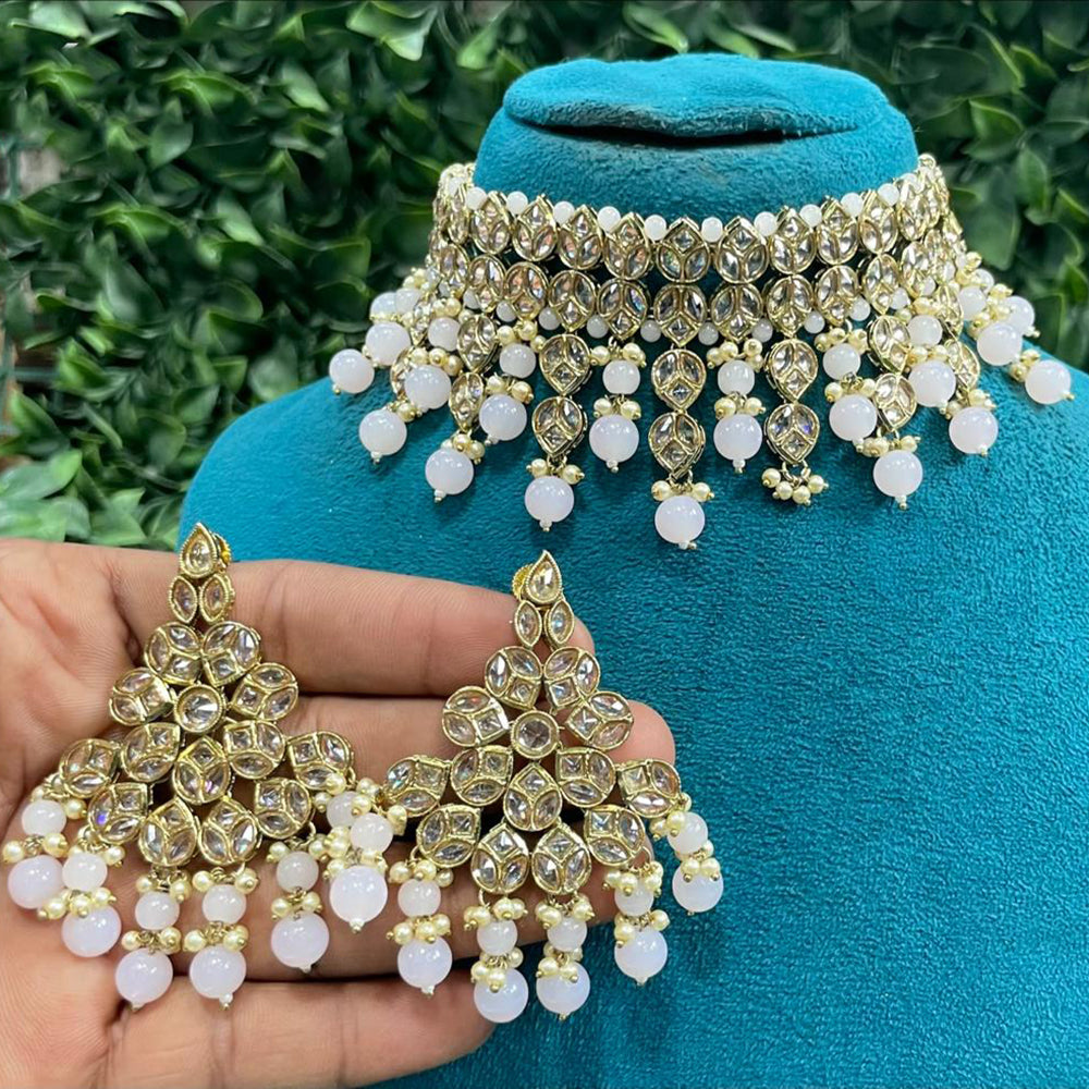 Amoliya Jewels Trendy Crystal Stone And Beads Designer Choker Necklace Set