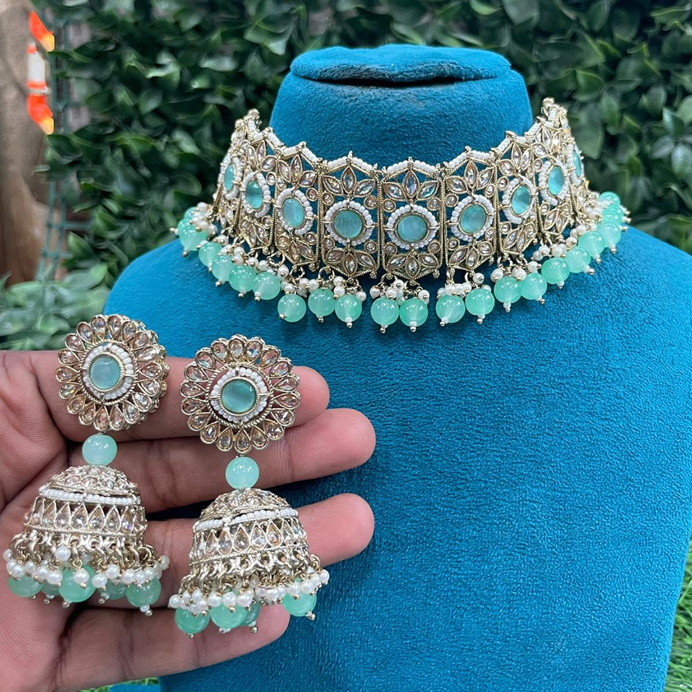 Amoliya Jewels Trendy Crystal Stone And Beads Designer Choker Necklace Set