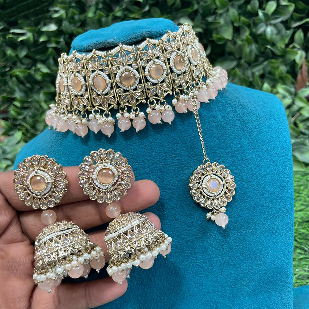 Amoliya Jewels Trendy Crystal Stone And Beads Designer Choker Necklace Set
