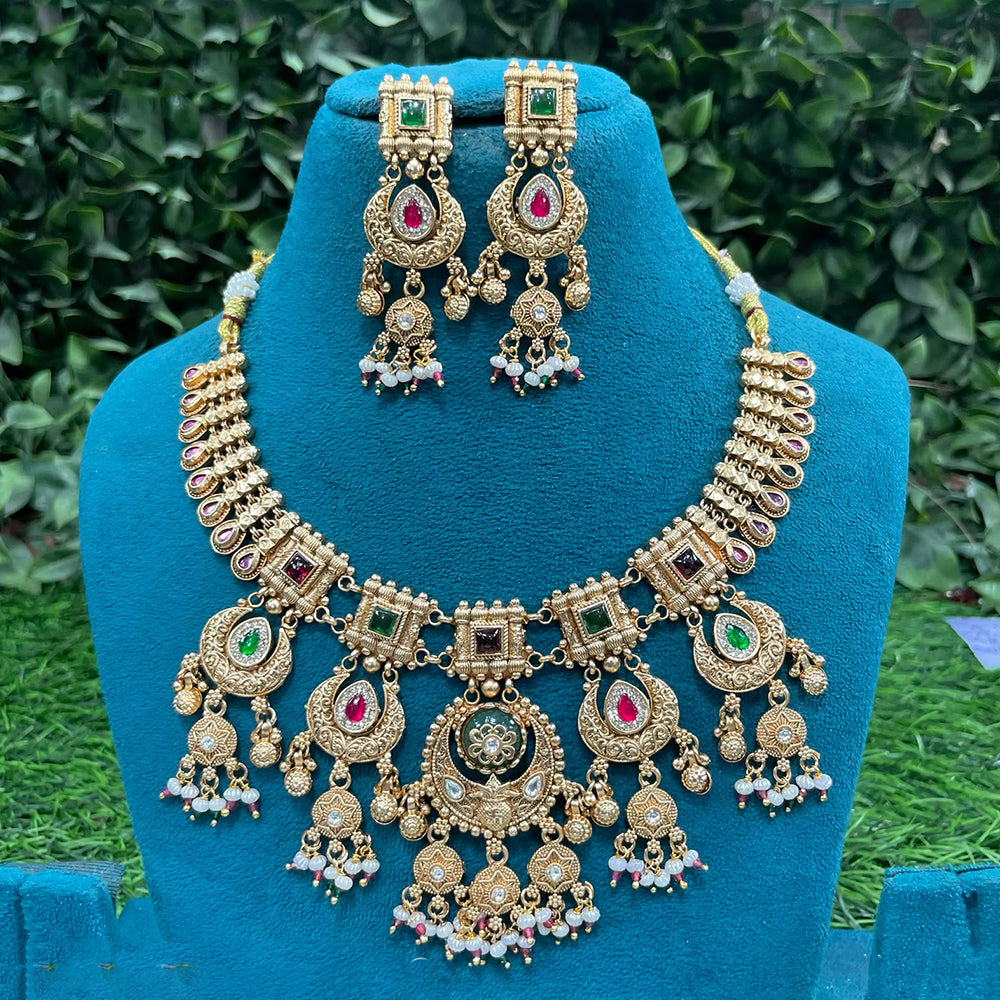 Amoliya Jewels Traditional Pota Stone And Pearl Necklace Set