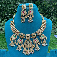 Amoliya Jewels Traditional Pota Stone And Pearl Necklace Set