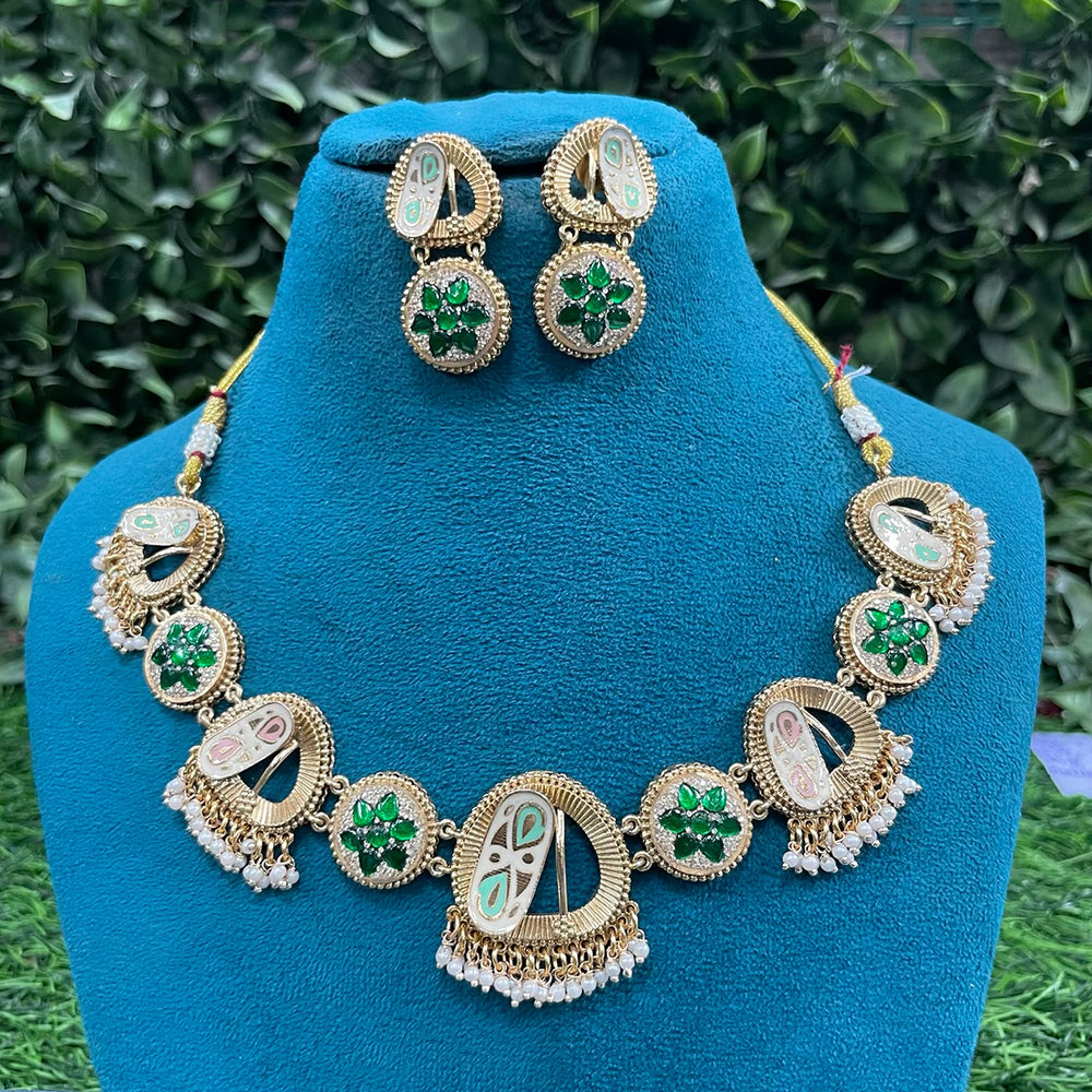Amoliya Jewels Traditional Pota Stone And Pearl Meenakari Necklace Set