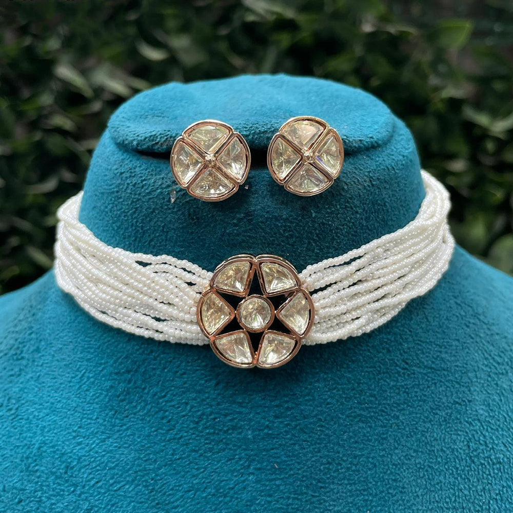 Amoliya Jewels Party Wear Polki Kundan Stone And Pearl Choker Necklace Set