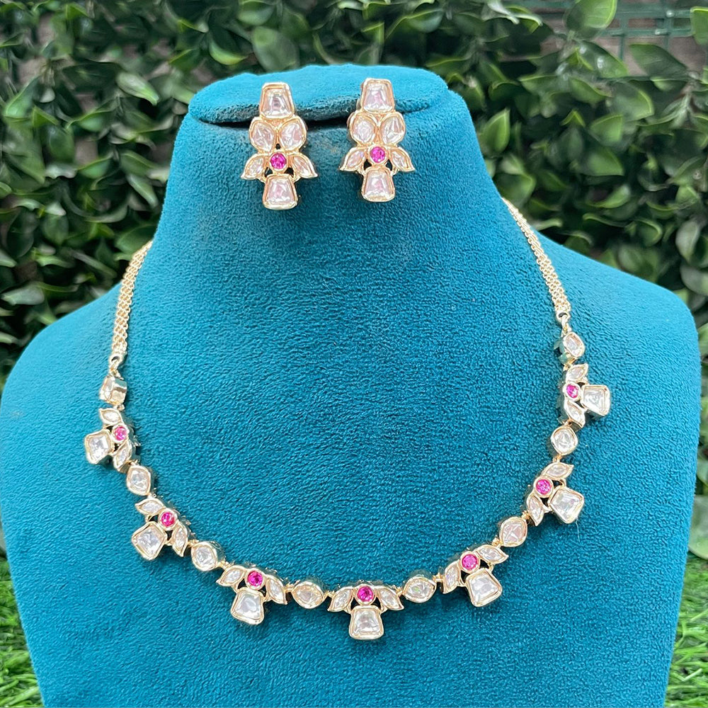 Amoliya Jewels Party Wear Polki Kundan Stone Necklace Set