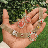 Amoliya Jewels Contemporary Multicolor Gemstone Statement Necklace Set