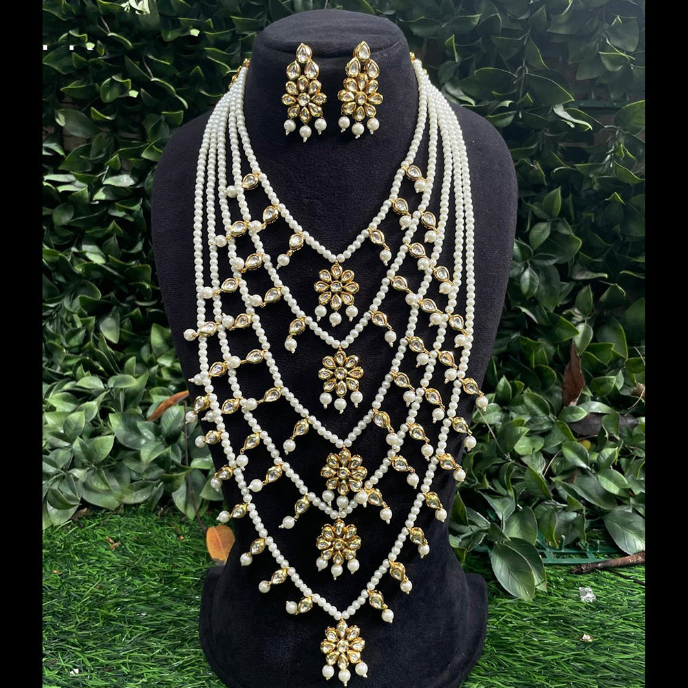 Amoliya Jewels Traditional Kundan Stone And Pearl Long Necklace Set 