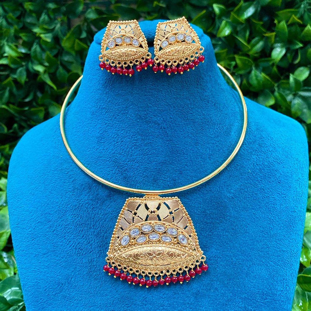 Amoliya Jewels Royal Pota Stone And Pearl Designer Necklace Set