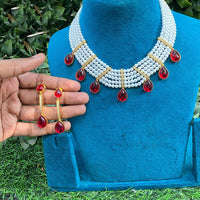 Amoliya Jewels Royal Pota Stone And Pearl Designer Necklace Set