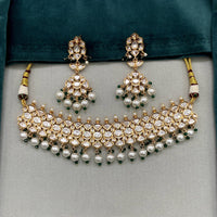 Amoliya Jewels Classic Polki Kundan Stone And Pearl Choker Necklace Set