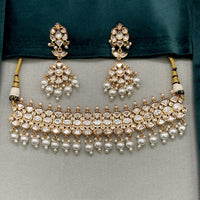 Amoliya Jewels Classic Polki Kundan Stone And Pearl Choker Necklace Set