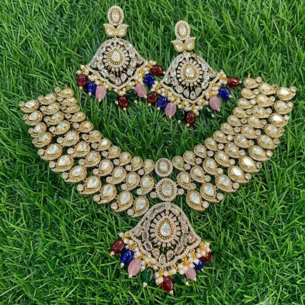 Amoliya Jewels Classic Polki Kundan Stone And Pearl Necklace Set For Women