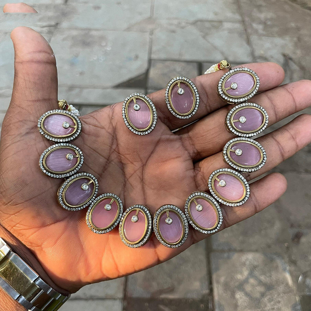 Amoliya Jewels Royal Pota Stone Choker Necklace Set