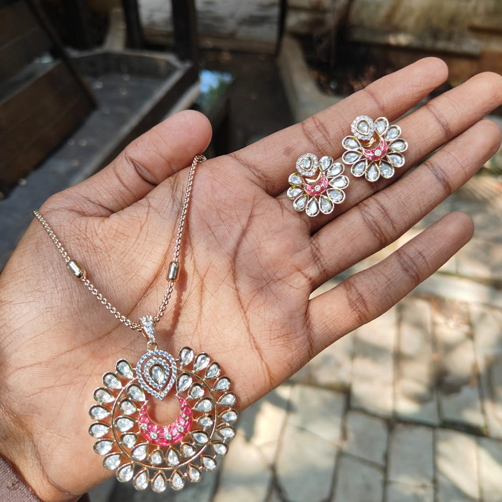Amoliya Jewels Polki Kundan Stone And Pearl Chain Pendant Set