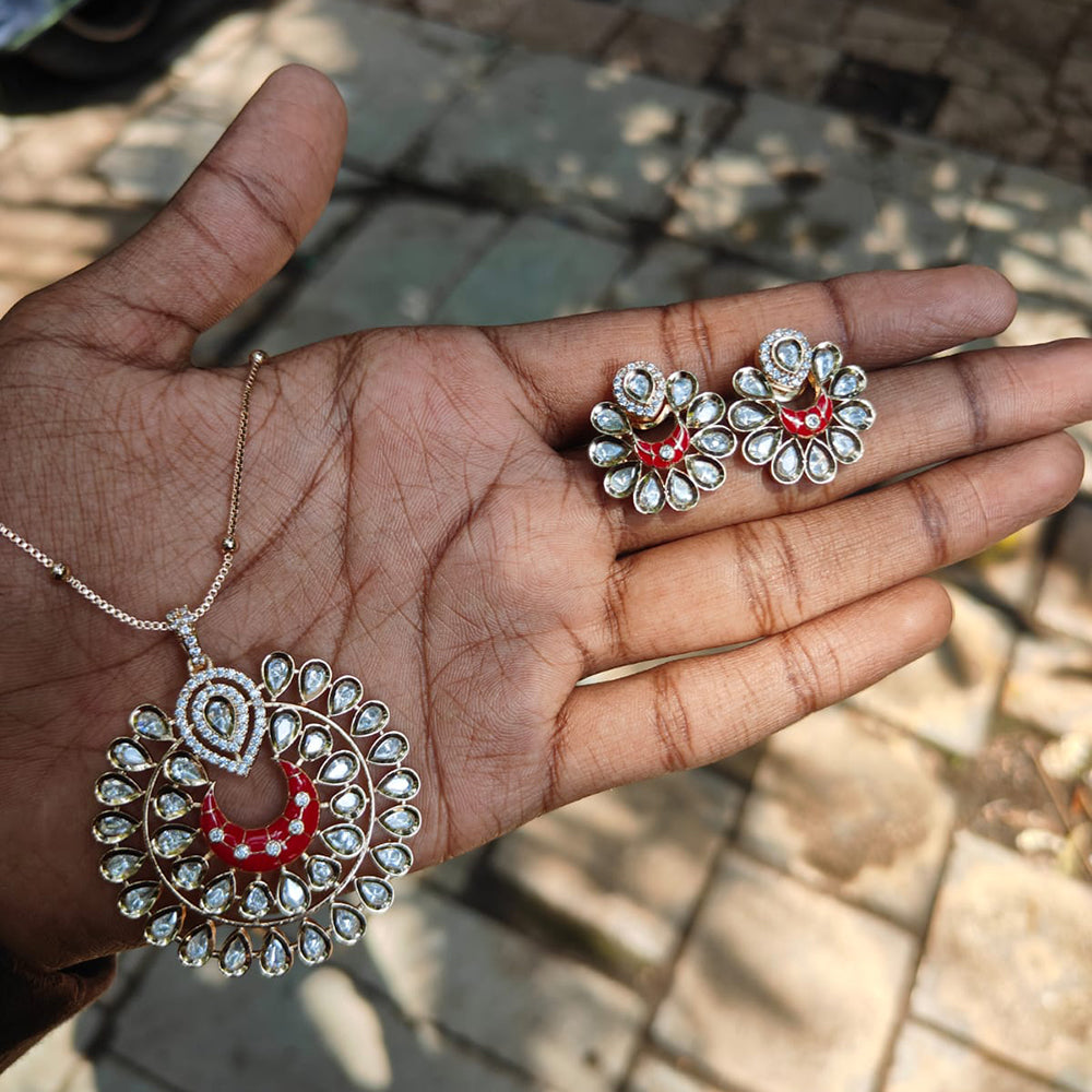 Amoliya Jewels Polki Kundan Stone And Pearl Chain Pendant Set