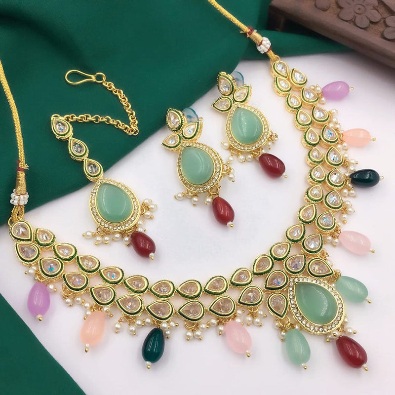 5G Jewellery Gold Plated Crystal Stone And Beads Necklace Set