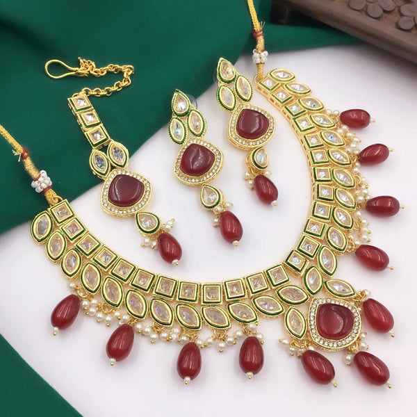 5G Jewellery Gold Plated Crystal Stone And Beads Necklace Set