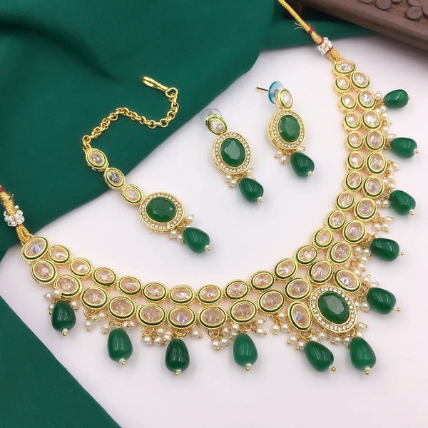 5G Jewellery Gold Plated Crystal Stone And Beads Necklace Set