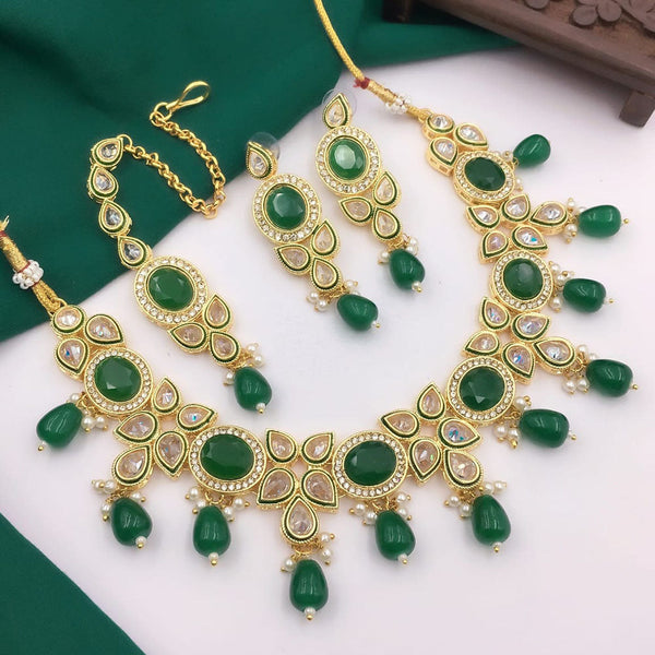 5G Jewellery Gold Plated Crystal Stone And Beads Necklace Set