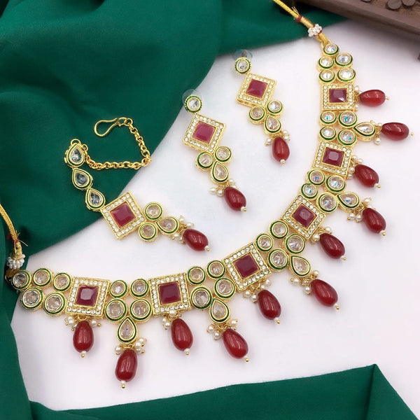 5G Jewellery Gold Plated Crystal Stone And Beads Necklace Set