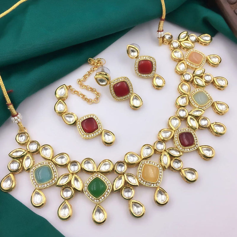 5G Jewellery Gold Plated Kundan Stone And Beads  Necklace Set