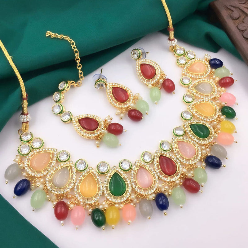 5G Jewellery Gold Plated Crystal Stone And Beads Necklace Set