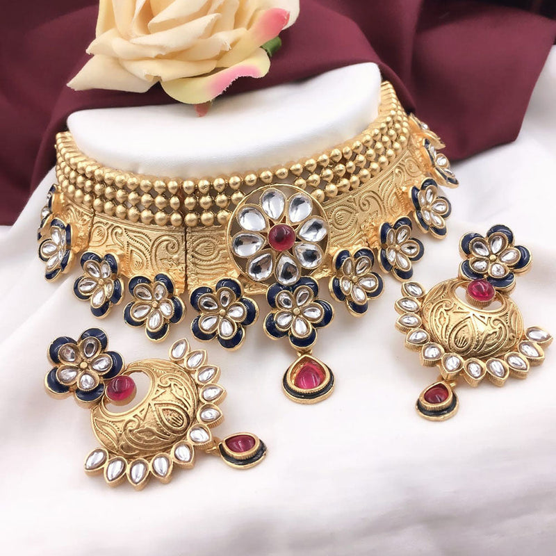 5G Jewellery Gold Plated Kundan Stone Choker Necklace Set