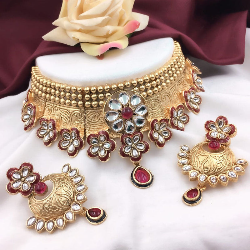 5G Jewellery Gold Plated Kundan Stone Choker Necklace Set