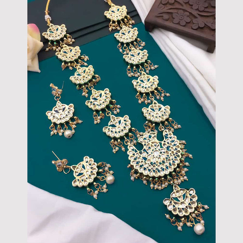 5G Jewellery Gold Plated Kundan Stone And Beads Long Necklace Set