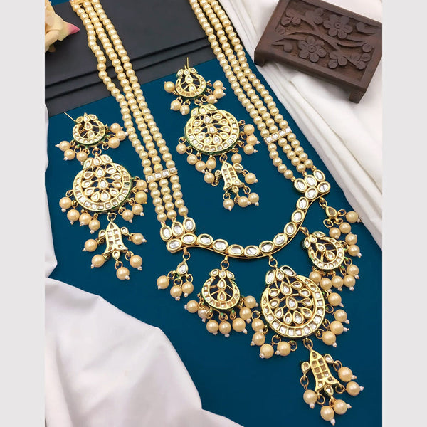 5G Jewellery Gold Plated Kundan Stone And Beads Long Necklace Set