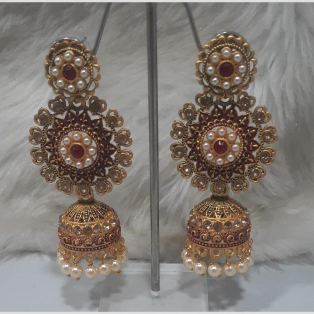 Infinity Jewels Gold Plated Crystal Stone And Meenakari Jhumki Earrings