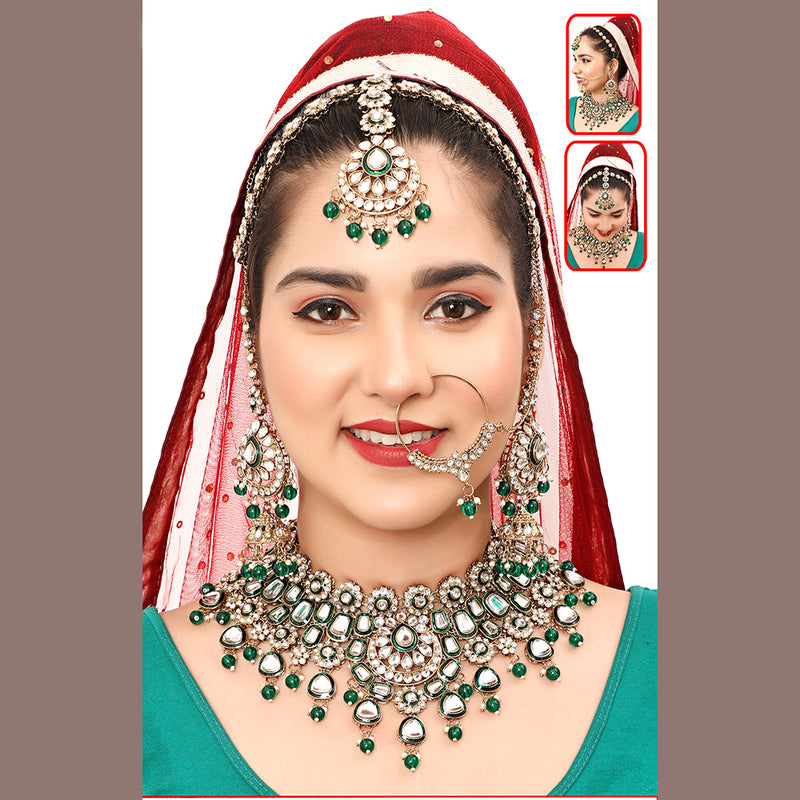 The Fashion Jewels Gold Plated Kundan Semi Bridal Necklace Set