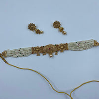 The Fashion Jewels Gold Plated Pota Stone And Pearl Choker Necklace Set
