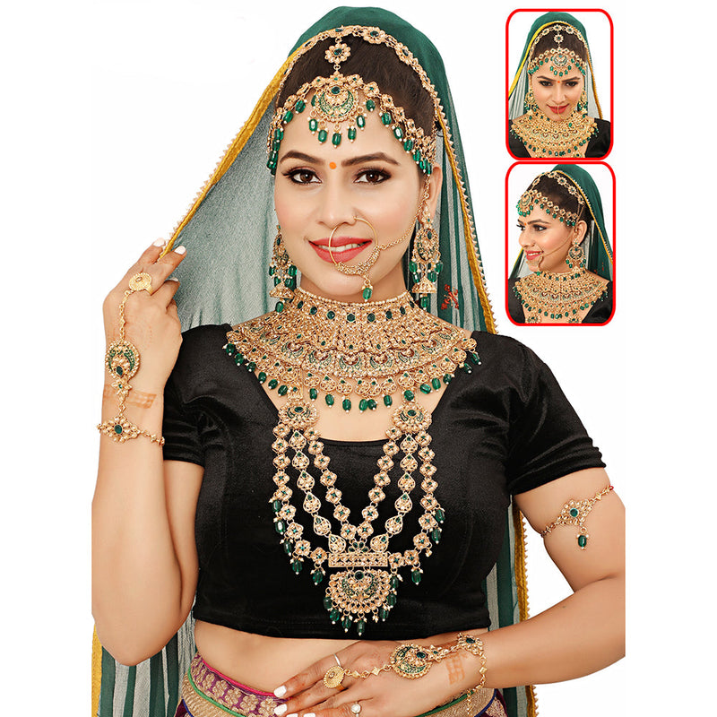 The Fashion Jewels Gold Plated Pota Stone And Beads Bridal Set